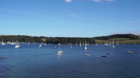 Harbour view in St Mawes Cornwall with yacths and blue skies part 9 Video stock 139020541
