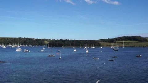 Harbour view in St Mawes Cornwall with yacths and blue skies part 10 Stock Footage 139020771