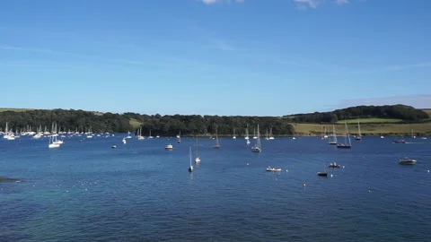 Harbour view in St Mawes Cornwall with yacths and blue skies part 3 Stock Footage 139021424