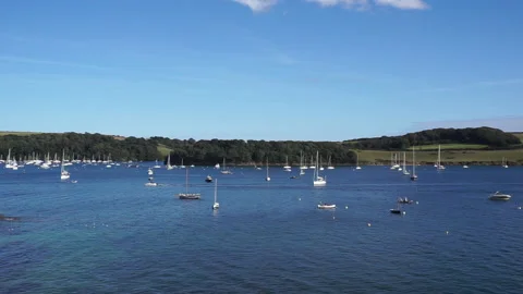 Harbour view in St Mawes Cornwall with yacths and blue skies part 4 Stock Footage 139021514
