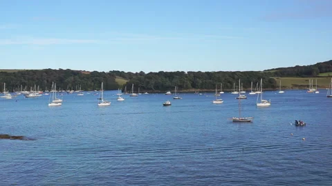 Harbour view in St Mawes Cornwall with yacths and blue skies part 7 Stock Footage 139021515