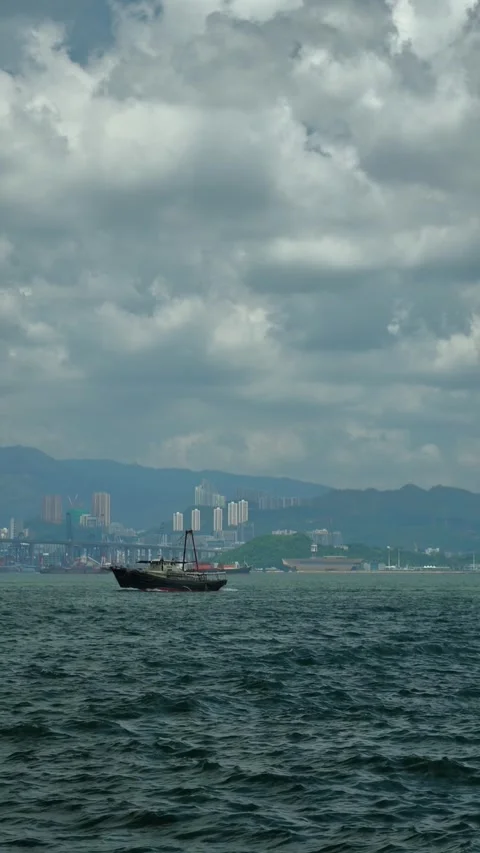 Harbour Water and Distant City from Kennedy Town, Hong Kong Island Stock Footage 345253589