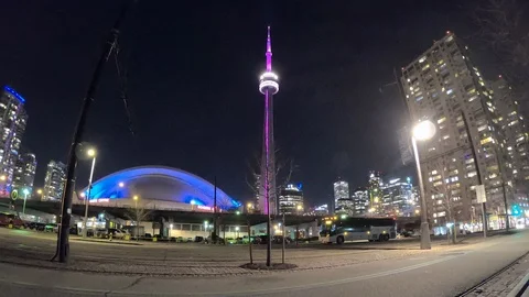 Harbourfront With CN Tower Rogers Centre and Street Cars Time Lapse Stock Footage 106289814