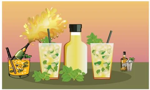 Hard and Soft drinks are on table for a party Illustrazione stock