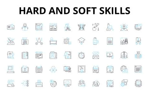 Hard and soft skills linear icons set. Adaptability, Ambition, Attention to Stock Illustration