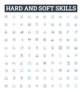 Hard and soft skills vector line icons set. Hard Skills, Soft Skills イラスト素材