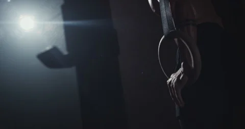 Hard and strong man in a dark cross fitness class he have a intense workout Stock Footage 125478948