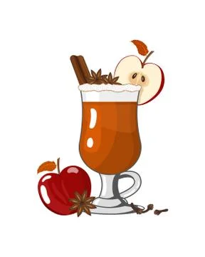 Hard Apple Cider Ale Or Punch Ready to Drink. Cocktail with cinnamon. Vector Stock Illustration