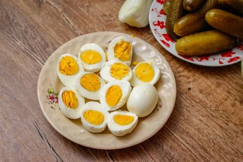 Hard boiled chicken eggs Stock Photos