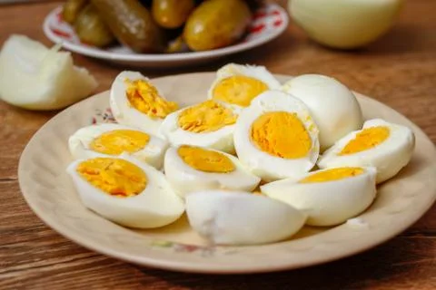 Hard boiled chicken eggs Stock Photos