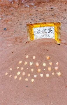 Hard boiled eggs each for $3 RMB at Flaming Mountains, Stock Photos