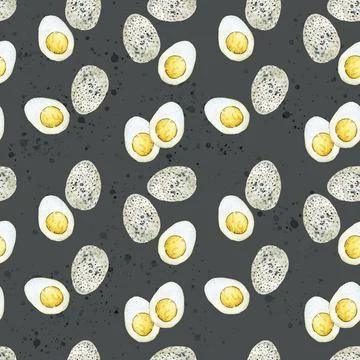 Hard boiled eggs on grey seamless pattern Stock Illustration