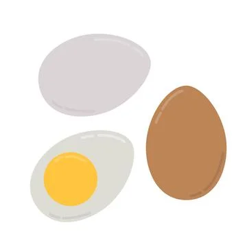 Hard boiled sliced broken egg flat style isolated on white background. Stock Illustration