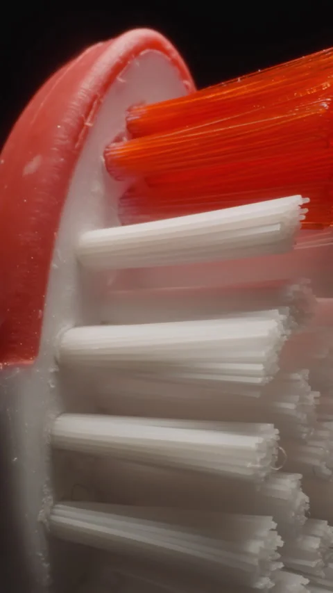 Hard bristles texture of small toothbrush for children Stock Footage 307462392