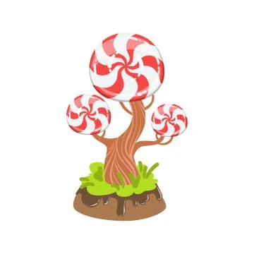 Hard Candy With Classic Swirl Pattern Tree Fantasy Candy Land Sweet Landscape Stock Illustration