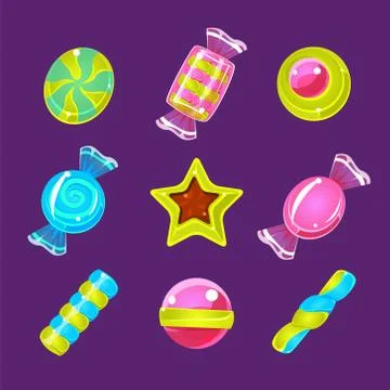 Hard Candy Colorful Simplified Icons Set Stock Illustration