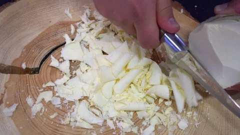 Hard Cheese Cut With A Knife Stock Footage 121739827