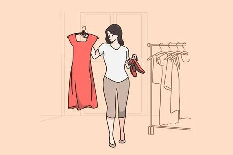 Hard choice and fitting room concept 库存插图