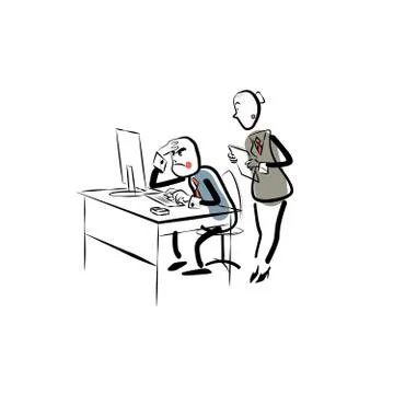 Hard computer work Stock Illustration