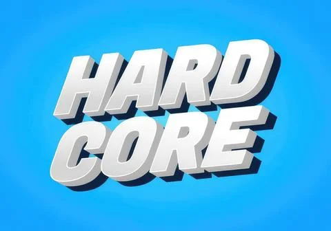 Hard core text 3d design in white with shadow on blue background Stock Illustration
