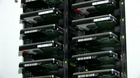 Hard Disc Array With Computer Drives LED Lights Data Storage Stock Footage 793562