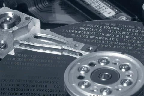 Hard disk and bits in black and white Stock Photos