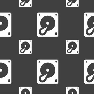 Hard disk and database icon sign. Seamless pattern on a gray background. Vect 스톡 일러스트