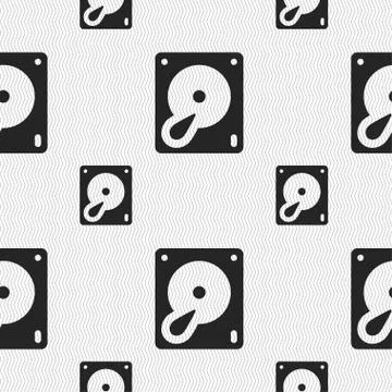Hard disk and database icon sign. Seamless pattern with geometric texture. Stock Illustration