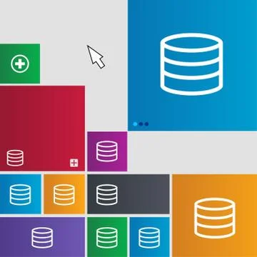 Hard disk and database icon sign. Metro style buttons. Modern interface website Stock Illustration