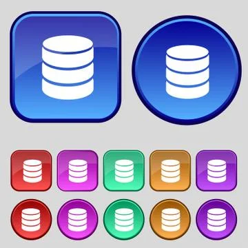 Hard disk and database sign icon. flash drive stick symbol. Set colourful but Stock Illustration