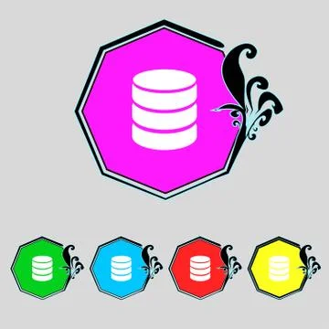 Hard disk and database sign icon. flash drive stick symbol. Set colourful button Stock Illustration