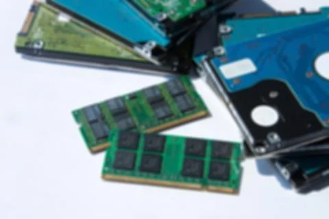 Hard disk and RAM Blurred white background Stock Photos