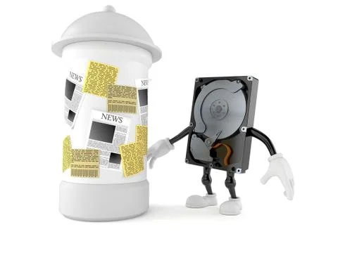 Hard disk character with advertising column Stock Illustration