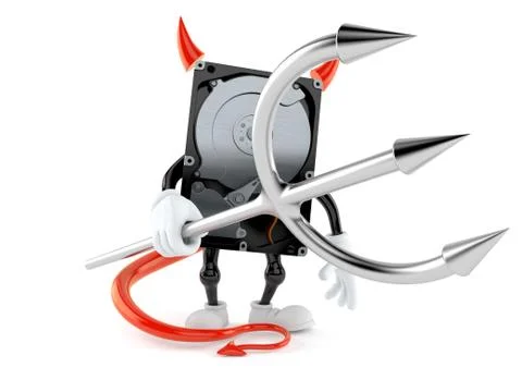 Hard disk character with devil horns and pitchfork Stock Illustration