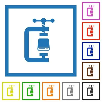 Hard disk compression solid flat framed icons Illustrazione stock