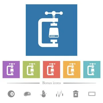 Hard disk compression solid flat white icons in square backgrounds 库存插图
