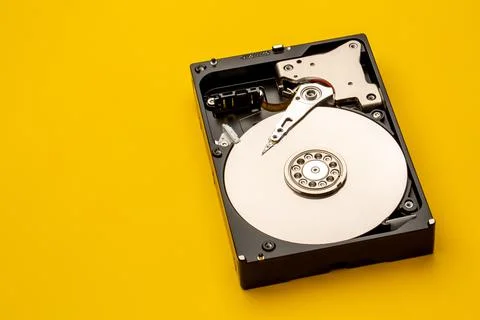 Hard disk drive and open cover. Computer hardware, hard disk, 스톡 사진