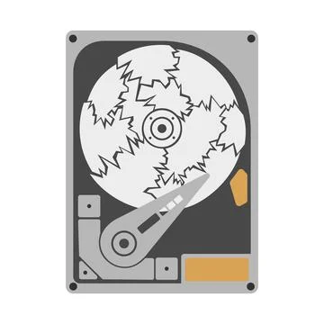 Hard disk drive broken on pieces on white Stock-Illustration