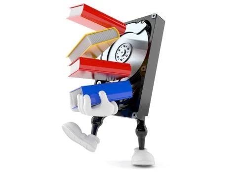 Hard disk drive character carrying books Illustrazione stock