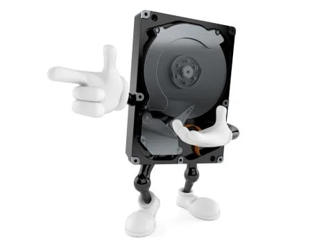 Hard disk drive character pointing finger Illustrazione stock