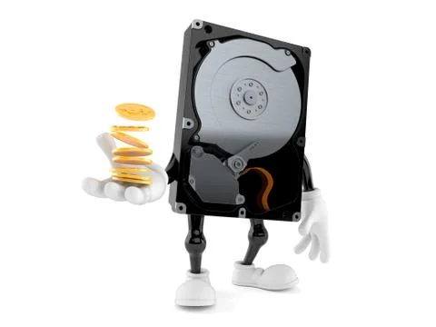 Hard disk drive character with stack of coins Illustrazione stock
