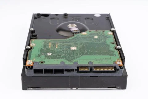 Hard Disk Drive Circuit Board and Connectors on White Background Stock Photos