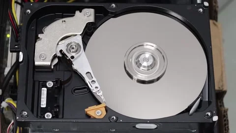 Hard disk drive for computer concept Working data storage read write Stock Footage 150949899