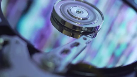 Hard Disk Drive, computer data storage, blue surface. Video stock 77895846