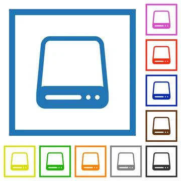 Hard disk drive flat framed icons Stock Illustration