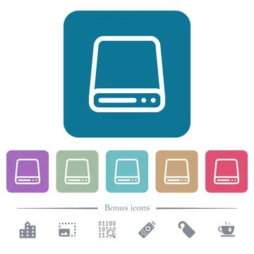 Hard disk drive flat icons on color rounded square backgrounds Stockillustratie