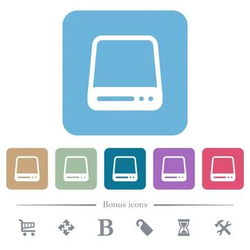 Hard disk drive flat icons on color rounded square backgrounds Stockillustratie