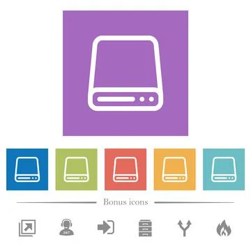 Hard disk drive flat white icons in square backgrounds Stockillustratie