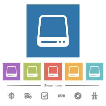 Hard disk drive flat white icons in square backgrounds Stock Illustration