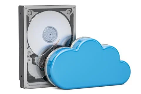 Hard Disk Drive HDD with computing cloud. Storage concept, 3D rendering Stock Illustration